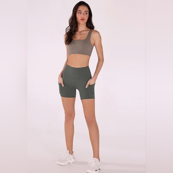 ODODOS Tummy Control Yoga shorts, High Waist w pockets athletic workout, Large - Picture 6 of 10